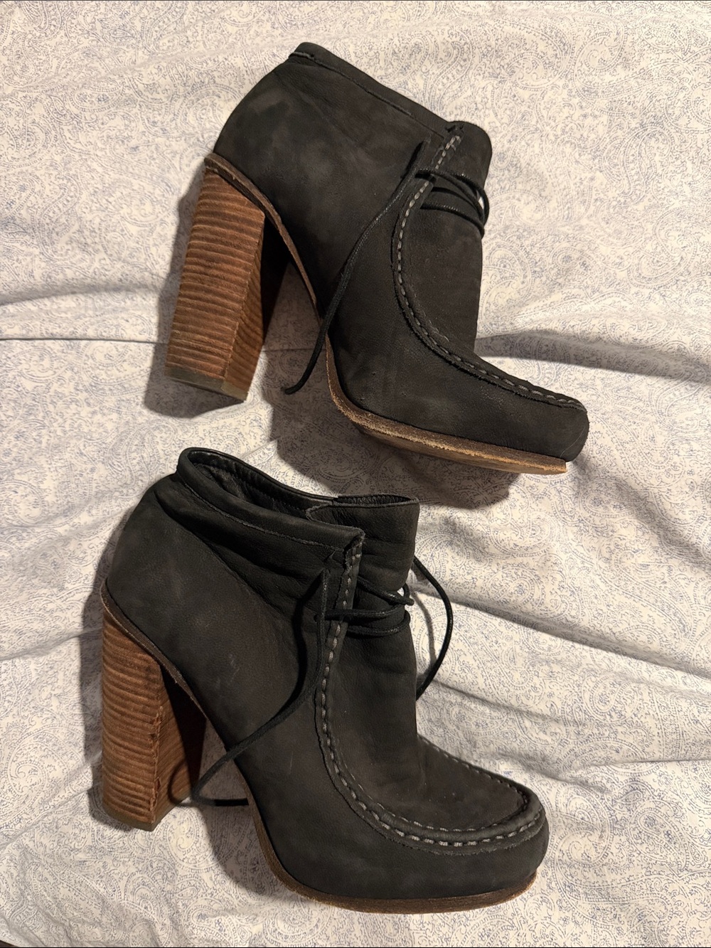 Dolce Vita Black Suede Lace-Up Stacked Heel Ankle Booties